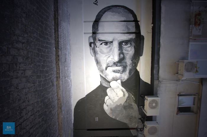 Tribute to Steve Jobs, Apple co-founder and chairman, who died aged 56 on <b>...</b> - steve-jobs-graffiti-apple-founder-buenos-aires-street-art-mario-calvo-buenosairesstreetart.com_
