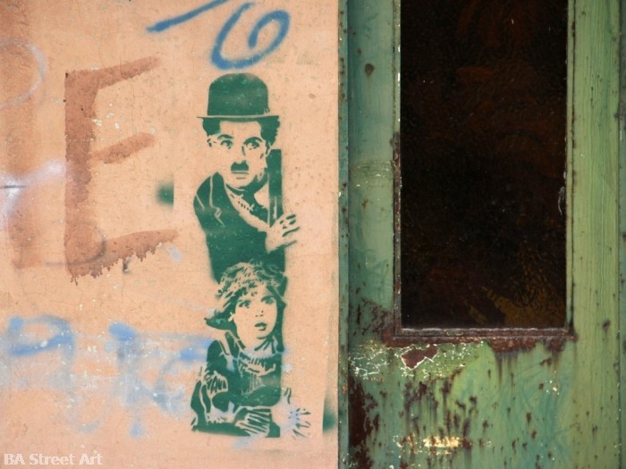 buenos aires graffiti tour charlie chaplin stencil © buenosairesstreetart.com buenos aires graffiti tour charlie chaplin Jackie Coogan the kid stencil © buenosairesstreetart.com