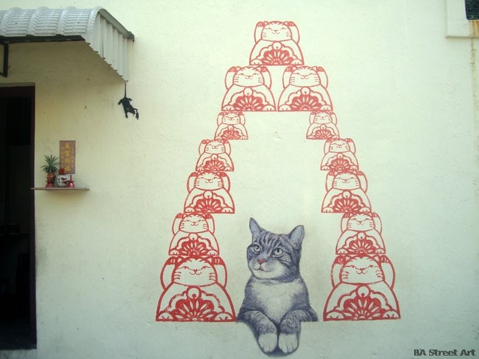 mural art cat street art george town penang malaysia graffiti buenosairesstreetart.com