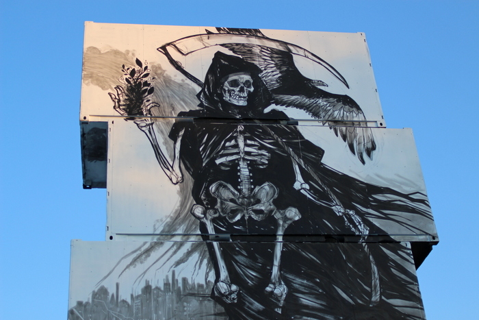 death skeleton graffiti street art mural belgium jen zie