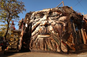 Alfredo Segatori paints trash mural in Palermo | Buenos Aires Street Art