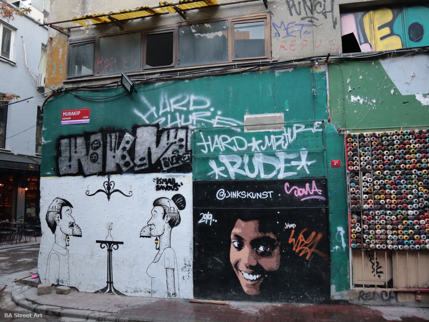 aerosol art installation alley way street istanbul karakoy mural graffiti cans spray turkey buenosairesstreetart.com